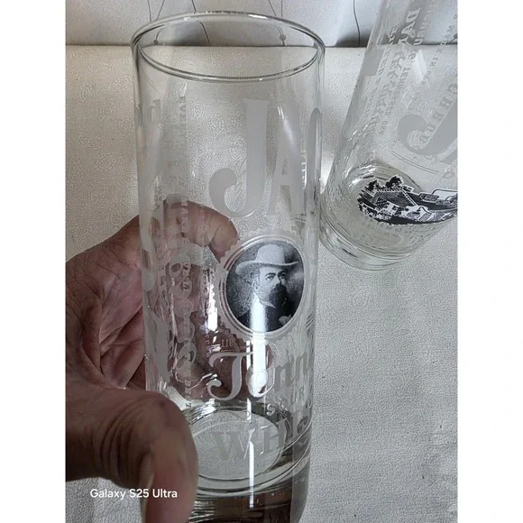 Jack Daniels 10oz Set Of 2 Highball Distillery Etched Silver Rim Painted - Picture 2 of 6